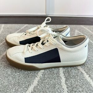 Rothy’s White and Navy Blue Lace Up Sneakers